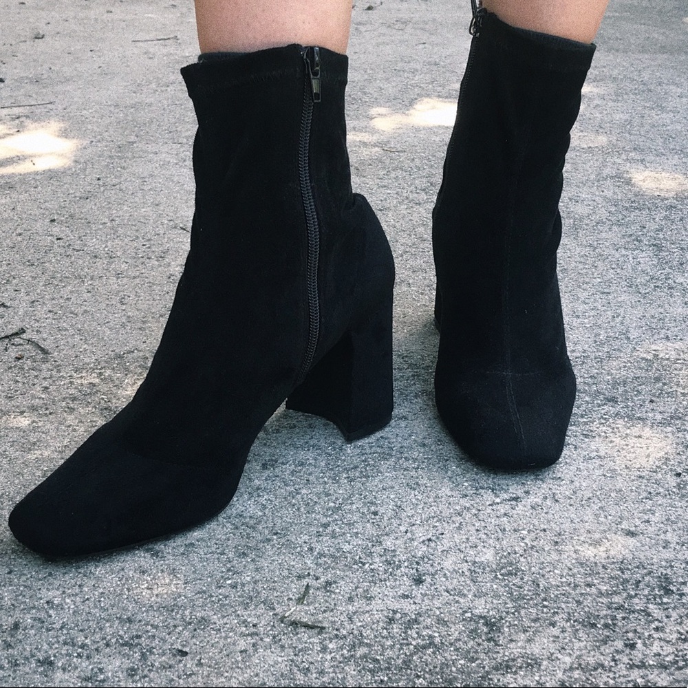 Jeffrey Campbell black suede “sock” booties